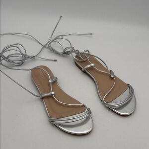 Women Silver Lace-Up Sandals 11 casual party Y2K vacation beach retro